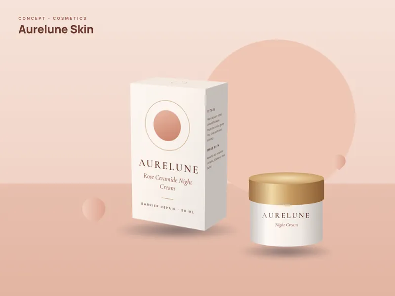 Concept cosmetics carton and cream jar (concept design for a fictional brand)