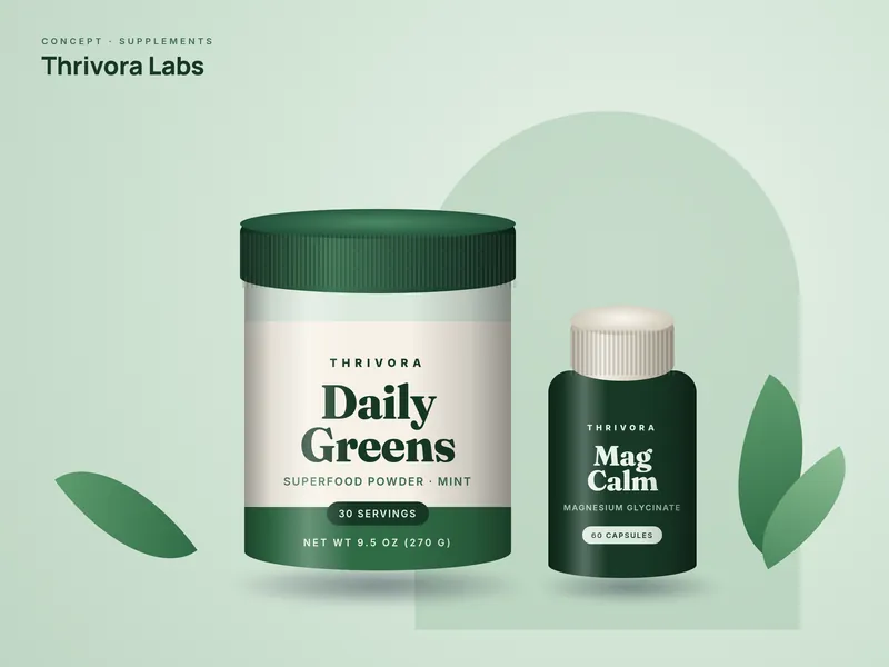 Concept supplement tub and capsule bottle (concept design for a fictional brand)